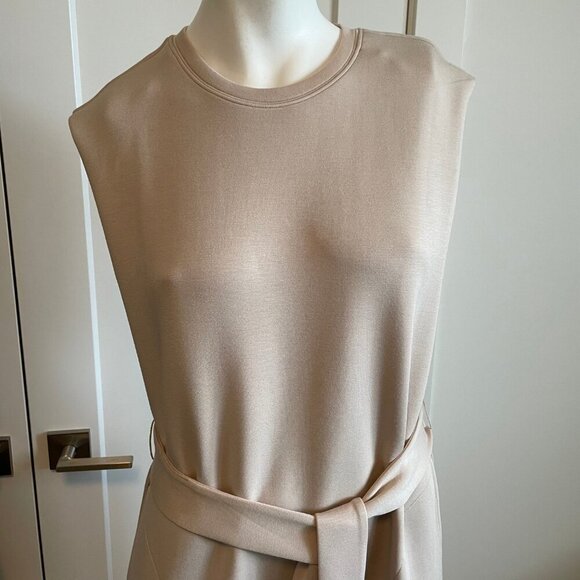 Spanx Aire. Sleeveless Tank Dress w Belt & Shoulder Pads Tahini Tan Sz M NWT - Picture 3 of 15